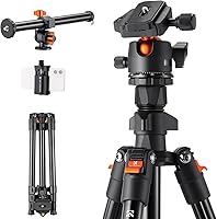 K&F Concept 76 Inch Lightweight Travel Tripod with Rotatable Multi-Angle Center Column & 360° Ball Head - 17.6lbs Load, Smartphone Compatible