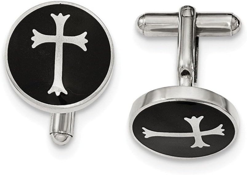 Stainless Steel, Black Enamel, Cross Cuff Links