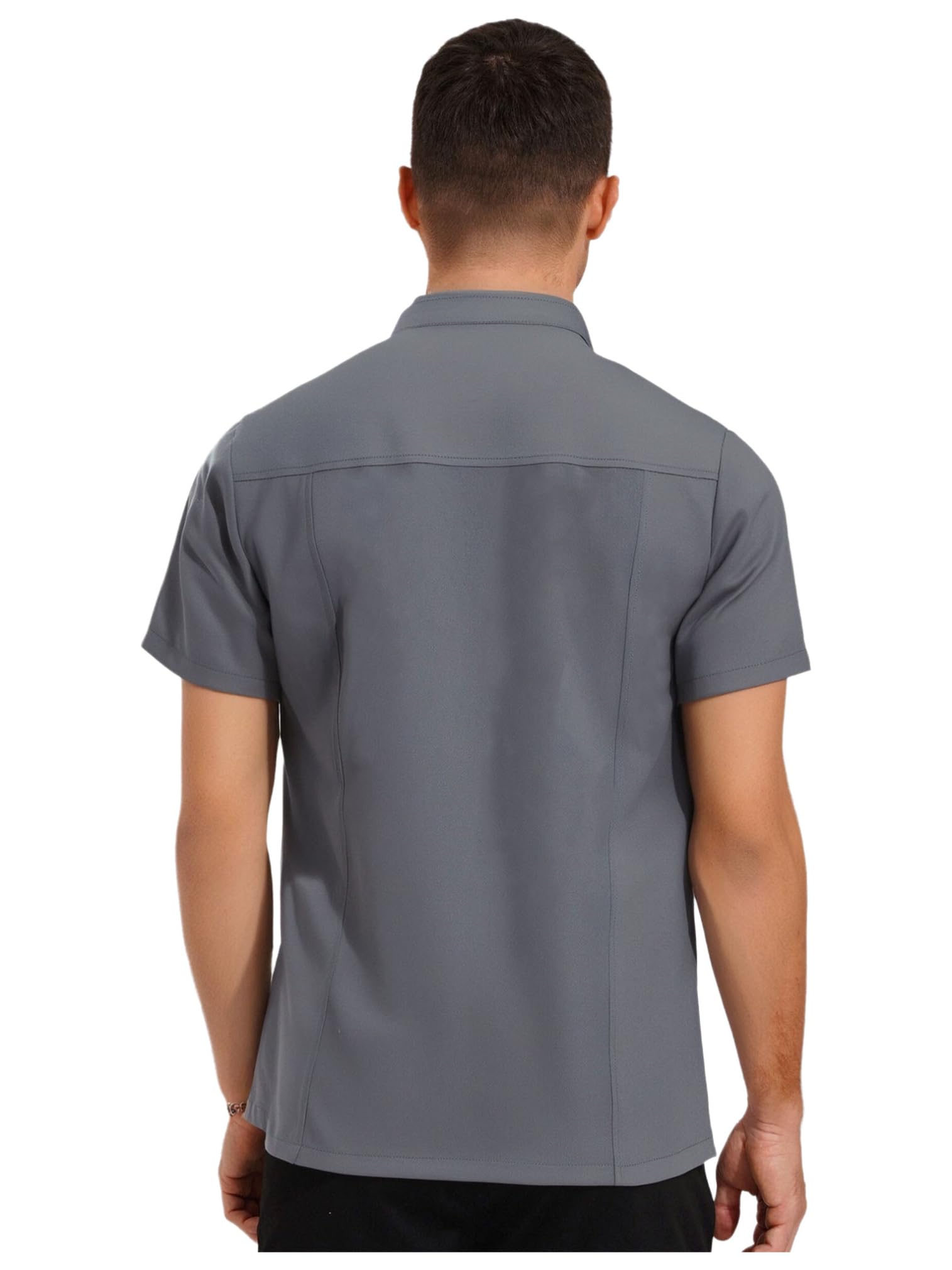 easyforever Unisex Chef Coat for Men Women Short Sleeve Press Button Chef Jacket Hotel Kitchen Uniform Shirts Dark Gray Large
