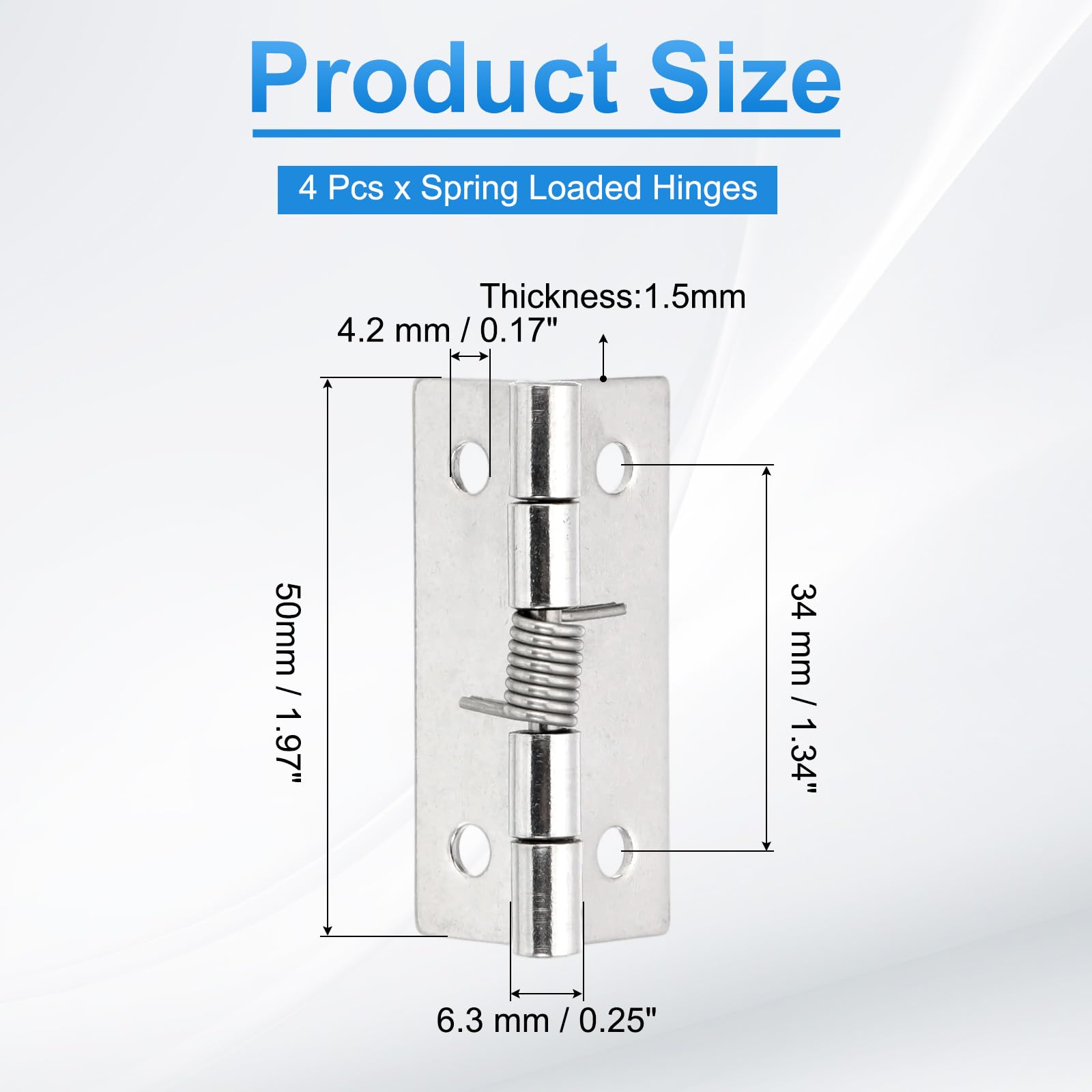 PATIKIL 4 Pcs Spring Loaded Hinges, 2" 304 Stainless Steel Self Closing Small Door Hinges for Cabinet Door - Image 2