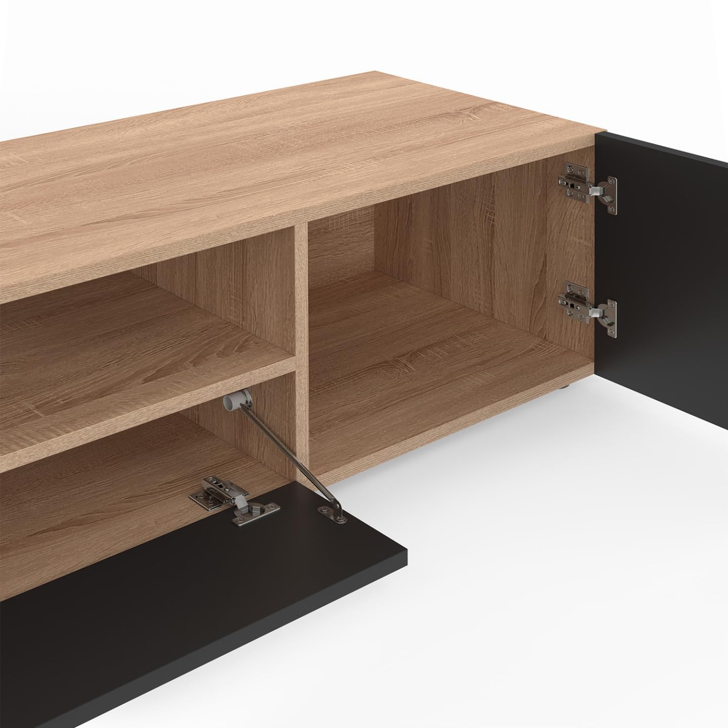 IDMarket - Meuble TV 140 cm ELI Bois façon hêtre Portes Noires