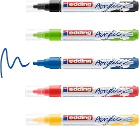 edding 5100 Acrylmarker – 5 Acrylfarben Set (basic), Rundspitze 2–3 mm