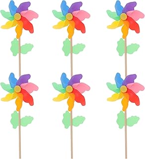 Housoutil Windmill Party Pinwheel 6 Pcs Rainbow Flower Pinwheels Wooden Stick Pinwheels Windmills Party Favor Wind Spinners for and Garden Decoration 12cm Decorative Pinwheel