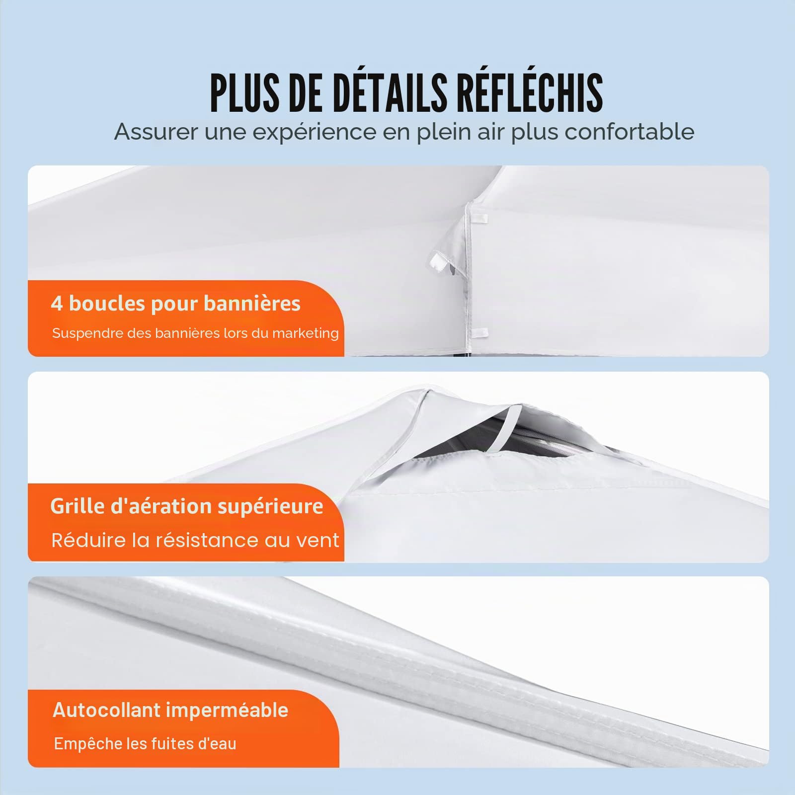 VEVOR Tonnelle Pop-up 304,8x304,8 cm Tonnelle Auvent Jardin Bâche Enduit Argenté PU 250D Sac à roulettes Portable 4 Sacs de Sable Abri Solaire Imperméable pour Plein Air, Plage, Fête, Camping, Blanc