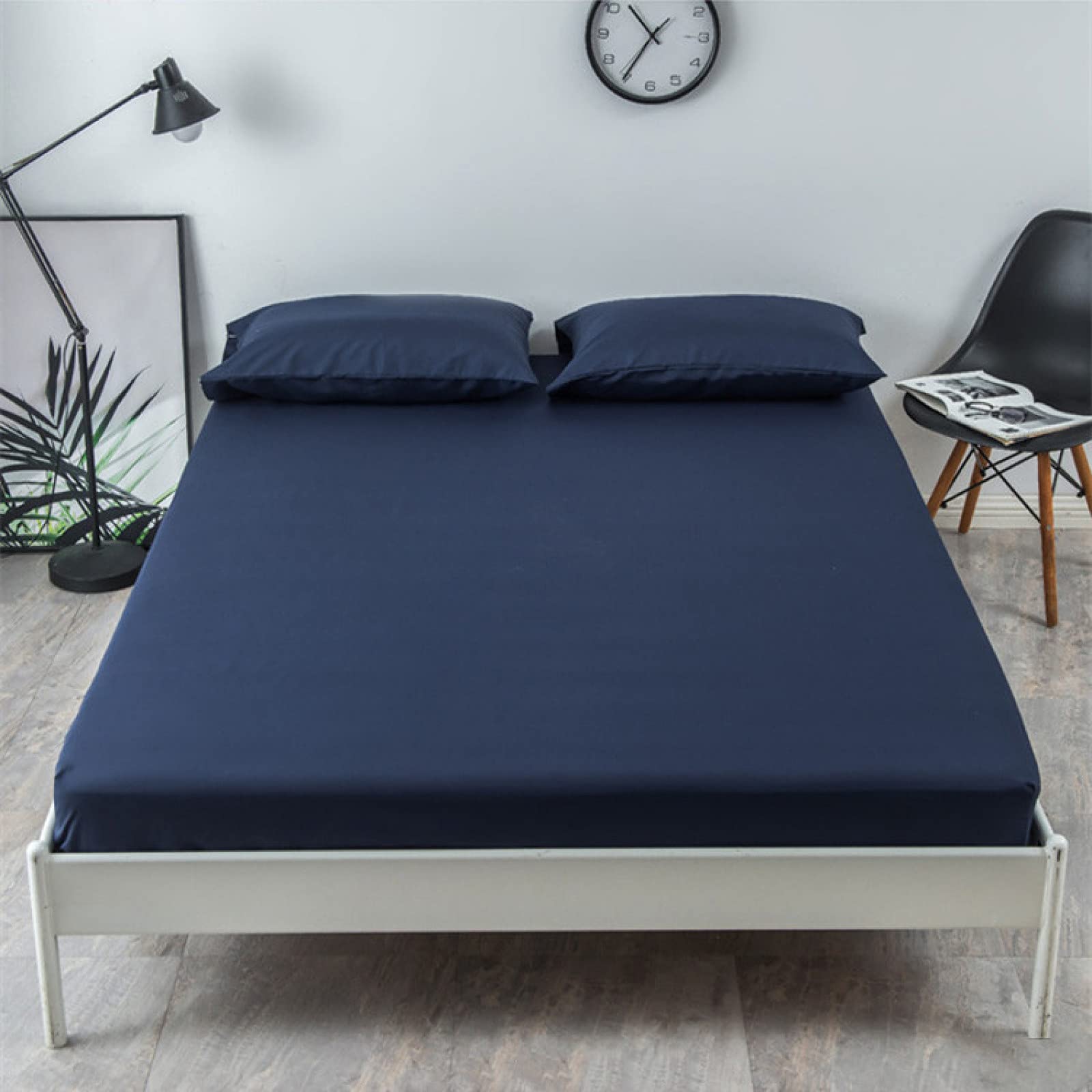 HAIMA Sleepdown Fitted Sheet Super Soft Easy Care Polycotton Bed Linen,Dark blue,Kin:198x203cm+35cmg