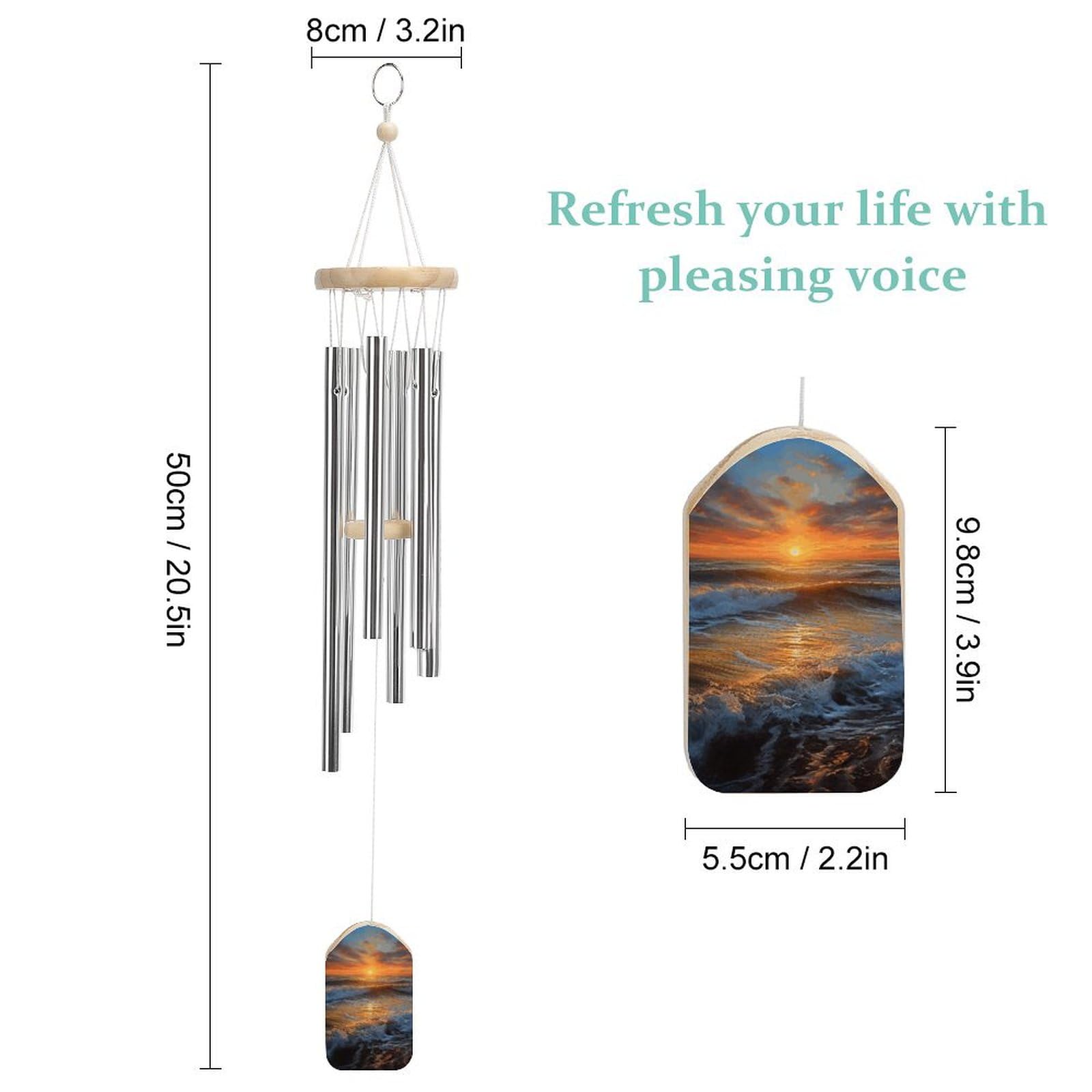 Outdoor Wind Chimes, Sunset Seascape Printed Wind Chimes,Simple Wind Chimes,Curtain Wind Chimes for Home Decoration