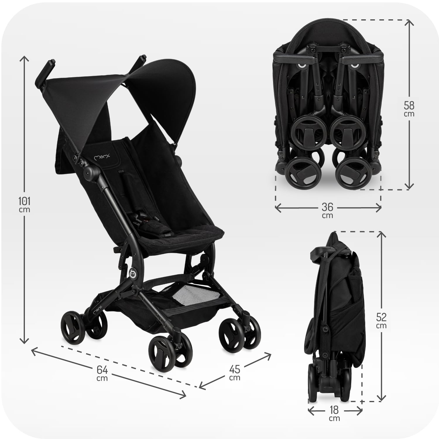 Poussette MoMi GRACE enfant 6 mois 15 kg pliable harnais sécurité 5 points panier courses