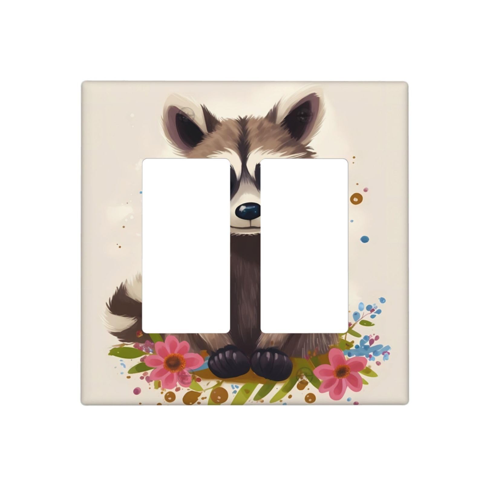 Kloph Style H Decorator Wall Plate 2 Gang Light Switch Covers Raccoon Wallplate Double Toggle Switch Plate Mid-Size Electrical Outlet Covers Decorative Wall Switch Plate Cover