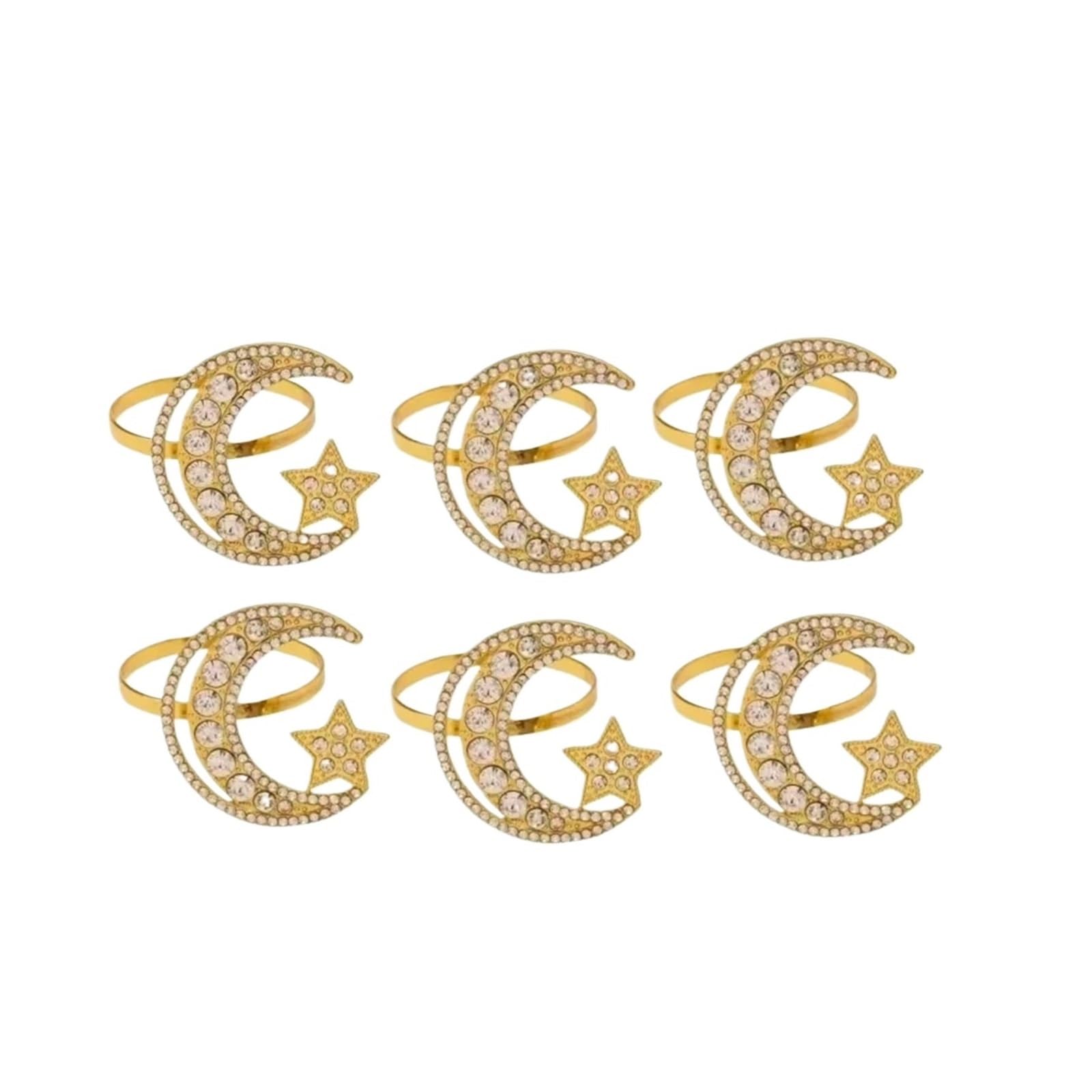 napkin rings Gold Napkin Ring Set Star Moon Design Alloy Crystal Metal Hollow for Ramadan Holiday Tableware Durable Holder(Golden-6PCS)