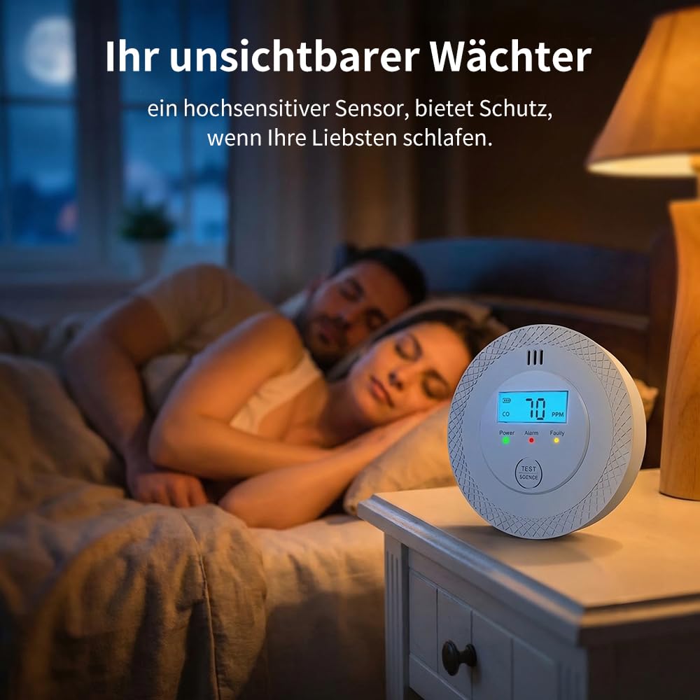 Detector de Monóxido de Carbono Blanco - 10 años de Vida útil de la batería, Alarma de CO, instalación fácil para autocaravanas, Casas y oficinas (4 Pack)