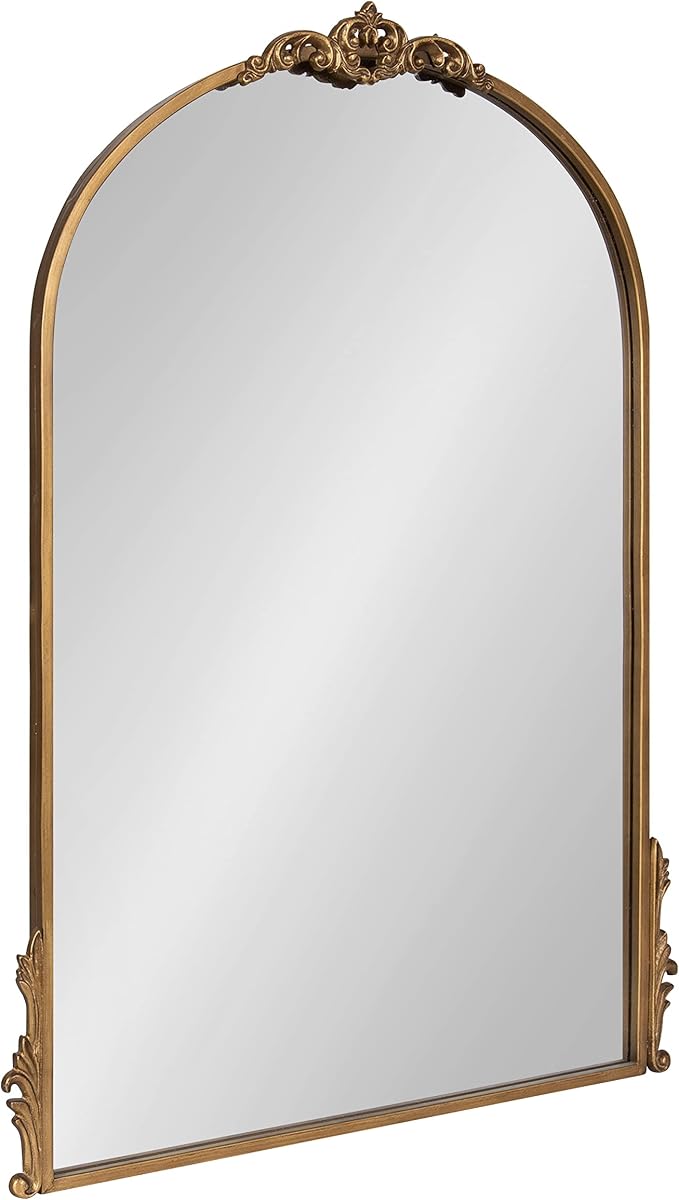 Kate and Laurel Myrcelle Traditional Arched Mirror; 25 x 33; Gold; Decorative Large Arch Mirror with Ornate Garland Detailing Along the Crown and Edges of the Frame