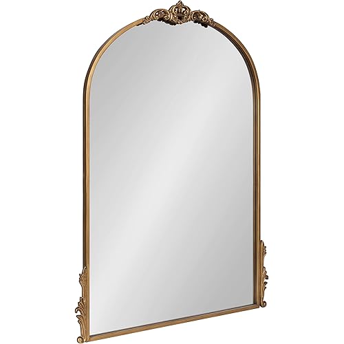 Kate and Laurel Myrcelle Traditional Arched Mirror; 25 x 33; Gold; Decorative Large Arch Mirror with Ornate Garland Detailing Along The Crown and Edges of The Frame