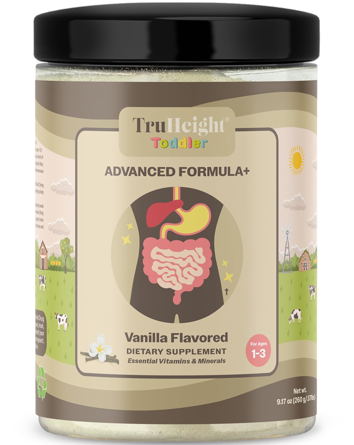 TruHeight Toddler Advanced Formula+ (Vanilla) 16 Vitamins Including C, D, Protein & Iron for 1, 2, 3 Years Old, Milk Based Nutritional Drink, Toddler Complete Nutrition 12-36 Months - Non GMO