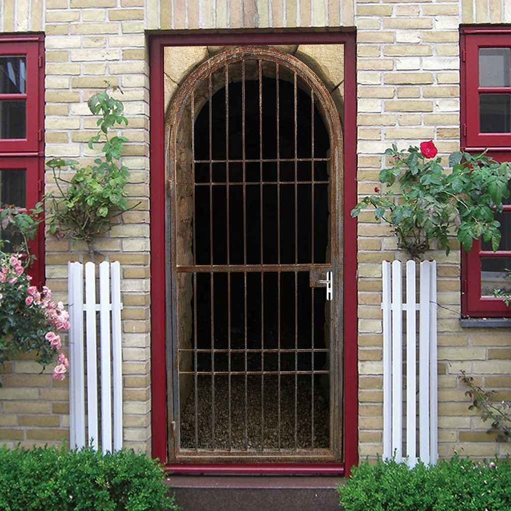 3D Door Stickers Wall Murals Self-Adhesive - Scrap Iron Gate 77 X 200 Cm - Peel and Stick Door Decals Vinyl Waterproof Door Wallpaper Children's Room Boys and Girls Room Door Photo Door Poster Door A