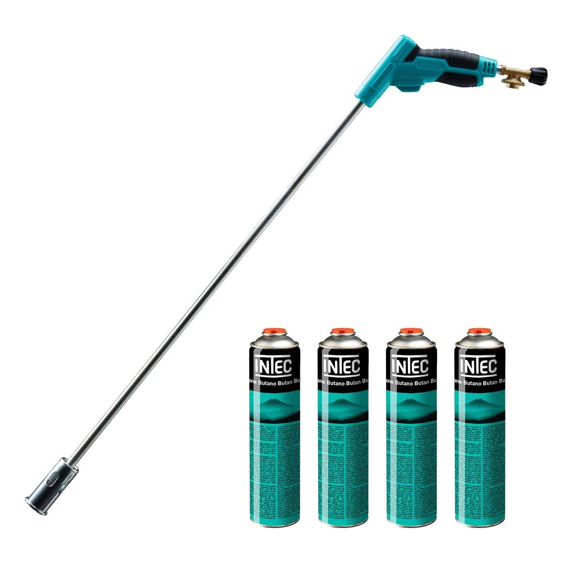 Intec – Desherbador térmico Quema Hierbas Brule Hierbes Encendido piezo Adaptador multicartuchos + 4 cartuchos 330 gr
