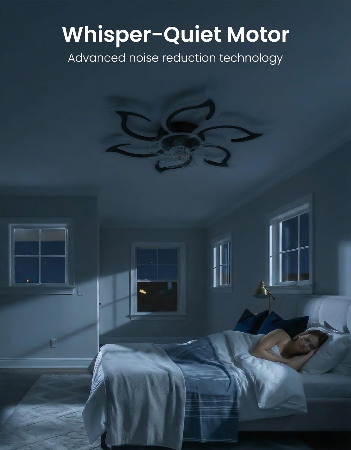 Lampara Ventilador Techo Dormitorio, 88cm Ventilador Techo con Luz y Mando a Distancia, Diseño en Forma de Flor, Plafon Led Techo Ventilador Silencioso, Regulable, Motor DC, Negro