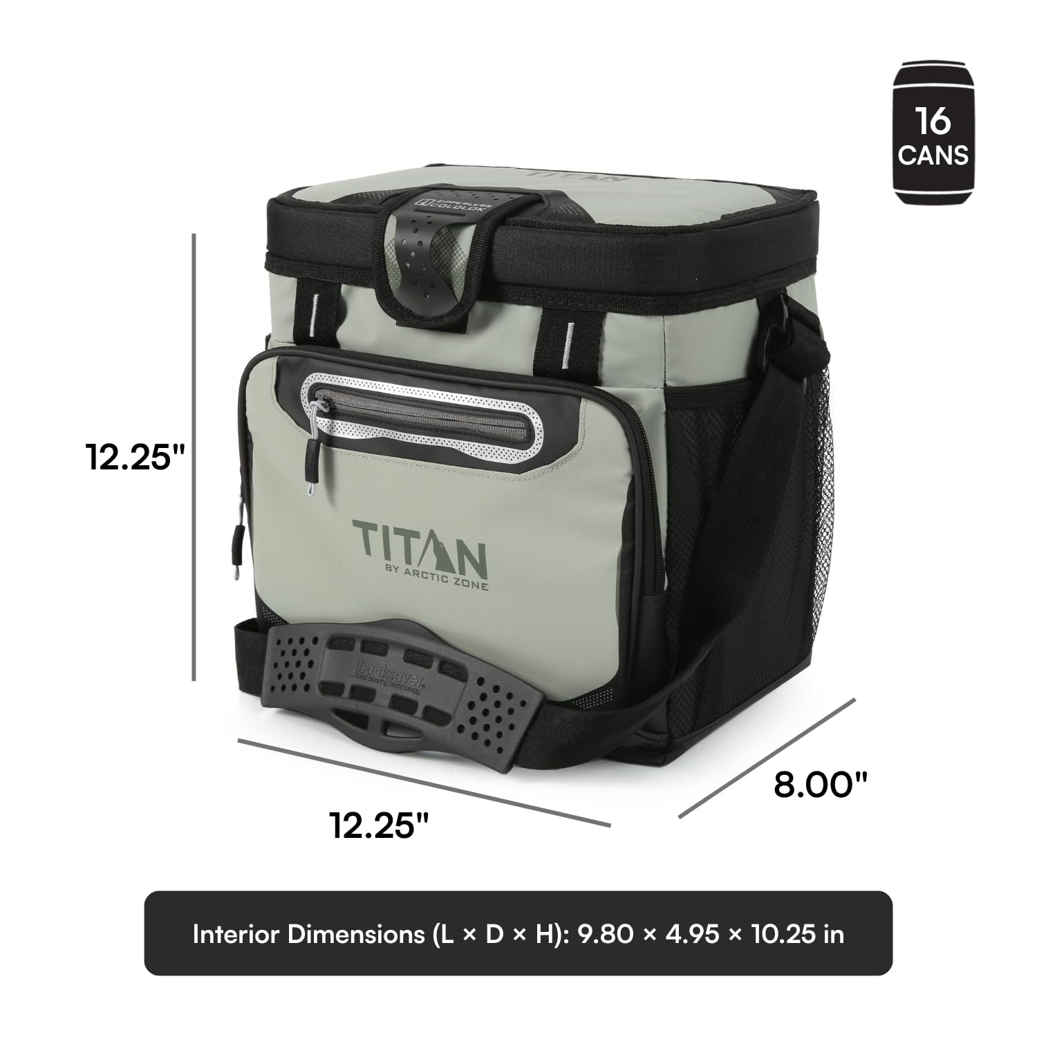 Titan de Arctic Zone Nevera sin Cremallera para 16 latas con Forro rígido, Alga Marina | Hielera de lados suaves con forro HardBody y SmartShelf, bolsa aislada con correa de hombro para almuerzo y viajes