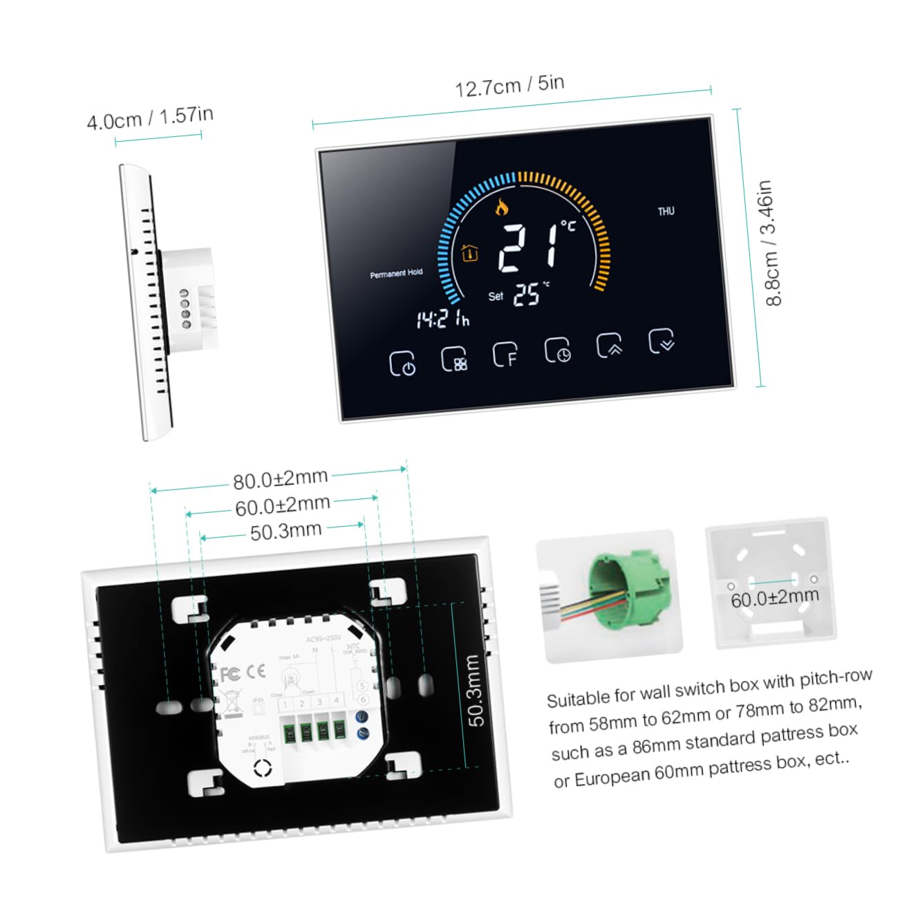Uonlytech Bodenthermostat Intelligenter Temperaturregler Sicherer Thermostat Haushaltsgeräte Pc Material Programmierbar Sechs Zyklen Design Stromausfall Genauigkeit Heizkostenrechnung