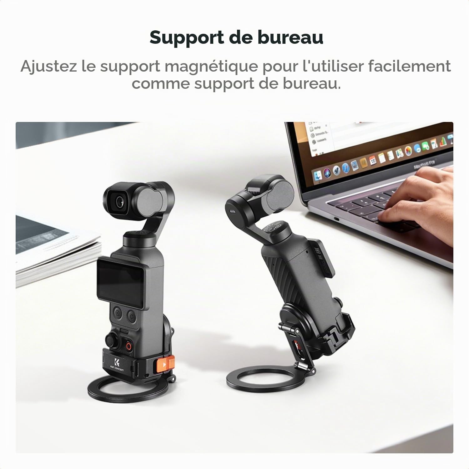 K&F CONCEPT Cadre d’Extension Magnétique Compatible DJI Osmo Pocket 4/4P/3 | En Aluminium, Réglable 3 Axes, Compatible Mag-Safe, Ports Complets, Stand Bureau, Anti-Rayure - PP62