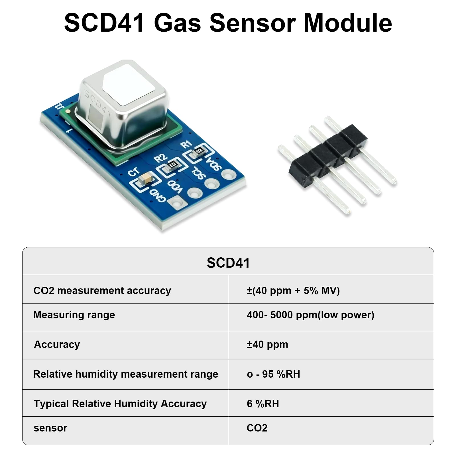 Module de capteur de gaz SCD41 SCD41 - Détecte le CO2, le dioxyde de carbone, les modules de capteur de gaz QIQIAZI SCD41, la température et l'humidité dans un capteur avec communication I2C