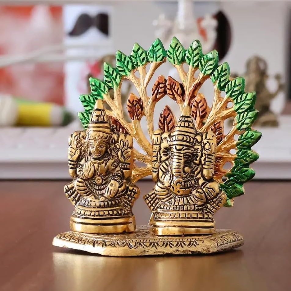 Image of KridayKraft Mini Laxmi Ganesh Murti - Divine Lord Idol for Home & Office Decor, Intricately Designed Pooja Statue & Spiritual Showpiece for Living Room, Bedroom, Temple (Golden)
