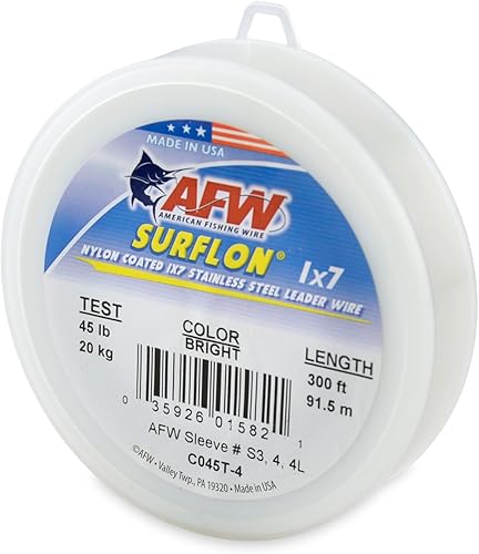 Miniatura 94 de Alambre de pesca americano Surflon recubierto de nailon de 1 x 7 pulgadas, línea líder de pesca para agua salada, prueba de 10 libras, prueba de 250