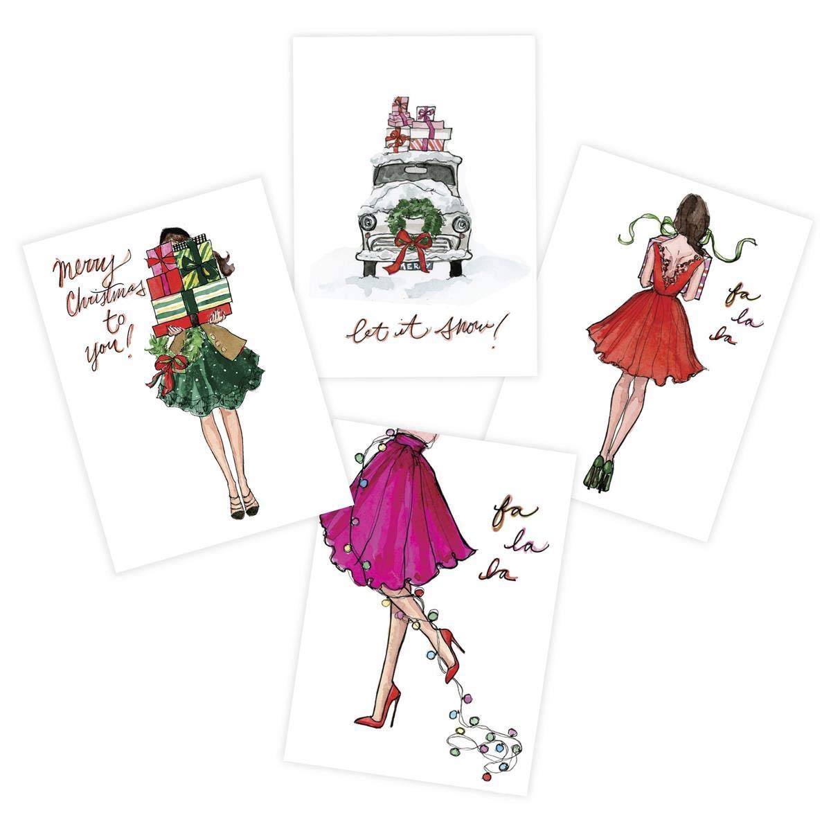 Graphique Schicke Weihnachtskarten | Packung mit 20 Blanko-Karten mit Umschlägen | Weihnachtsgrüße | 4 verschiedene Designs mit Glitzer-Akzenten | Set für personalisierte Notizen | 10,8 x 14,9 cm
