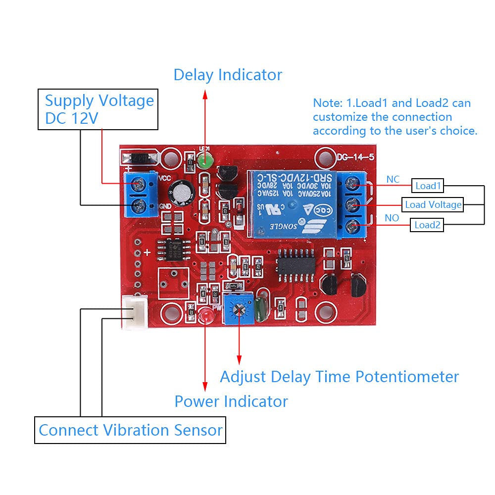 DC 12V Vibration Delay Relay Module Sensor Module 1-180s Adjustable Delay Control Switch Alarm