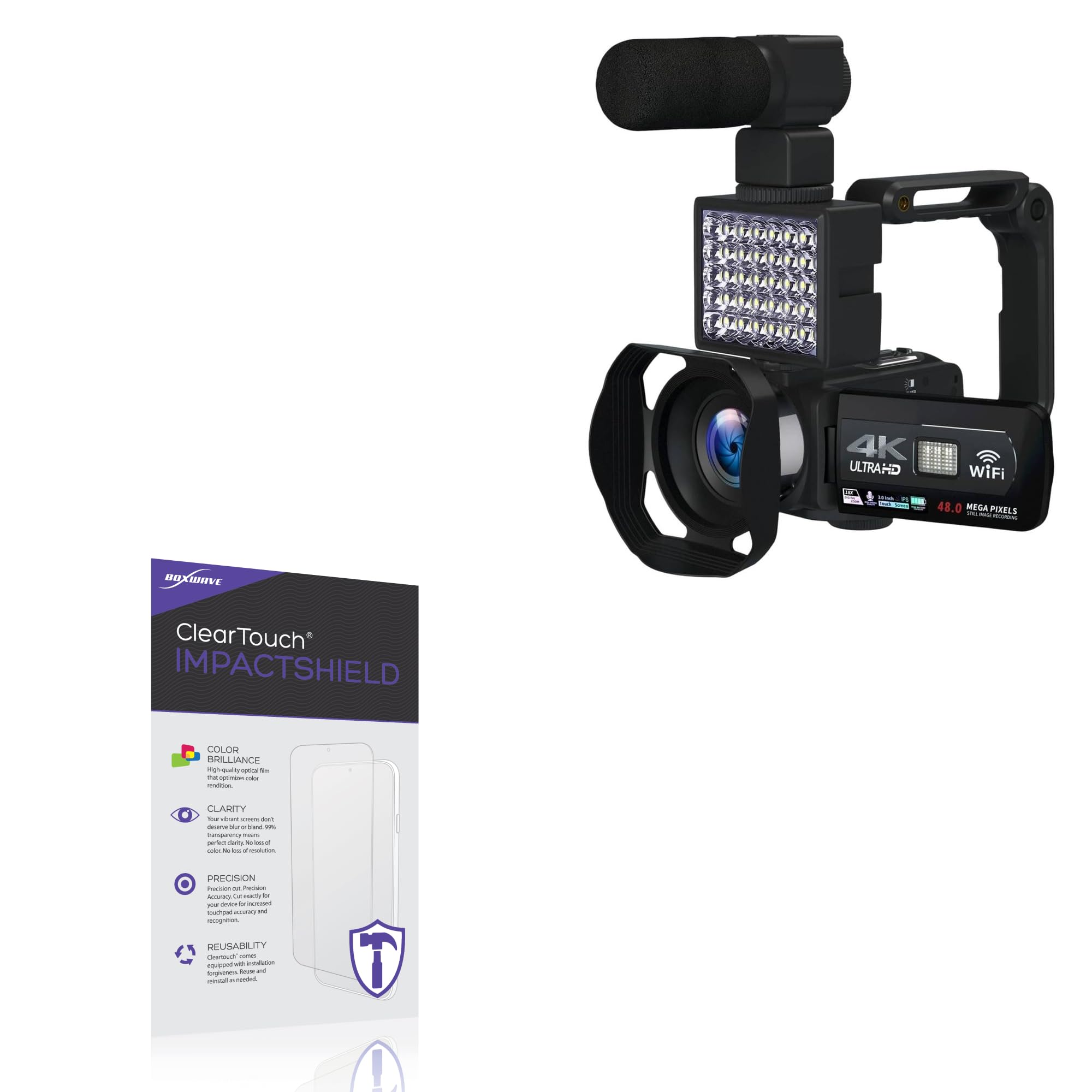 BoxWave Screen Protector Compatible with VETEK 4K Video Camera Camcorder (NPX108-2) - ClearTouch ImpactShield (2-Pack), Impenetrable Screen Protector Flexible Film