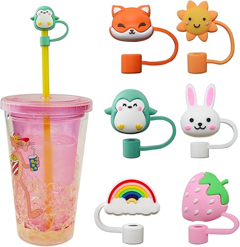 Paquete de 6 tapas de popote reutilizables de silicona coloridas para tazas, a prueba de polvo, para puntas de popote de 0.236 pulgadas