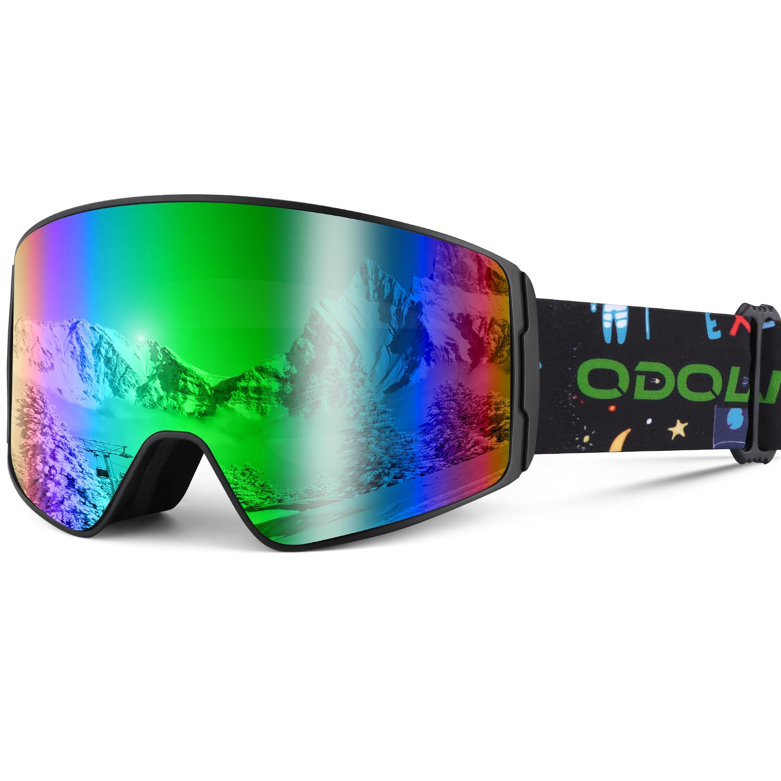 Odoland Occhiali da Sci per Bambini, Occhiali da Snowboard Cilindrici, Anti-appannamento, Anti-UV, Antivento a Vista Larga per Ragazzi e Ragazze, compatibili con Casco