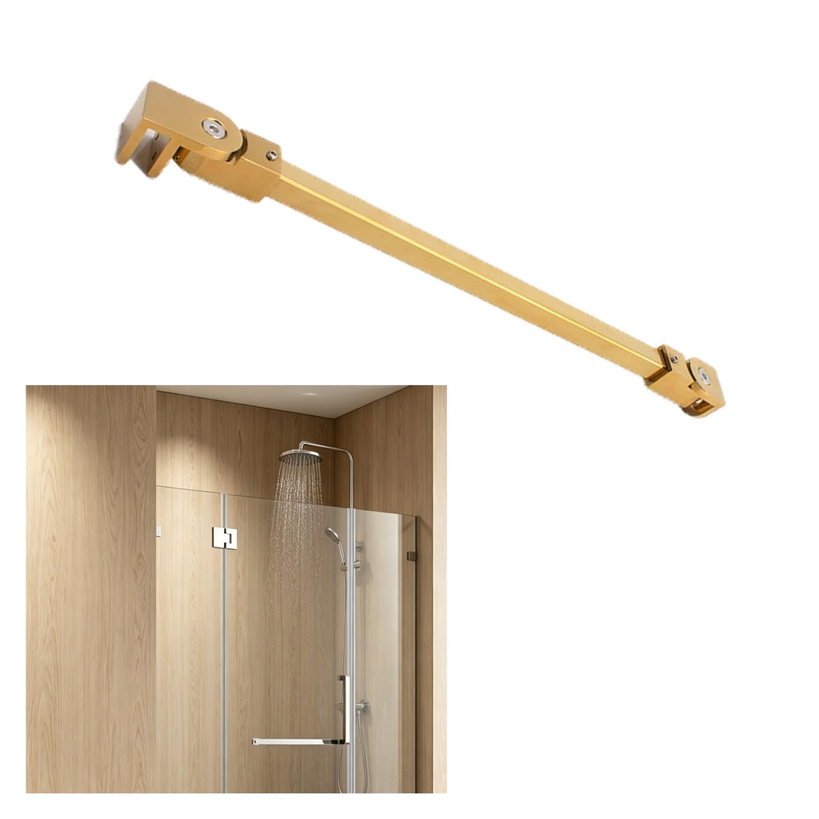 Djphofs One Color Adjustable Frameless Shower Door Fixed Panel Wall-To-Glass Support Bar, Glass Arm 15.7-59. Inch, Gold Stabilizer Rod(80Cm/31.5In)