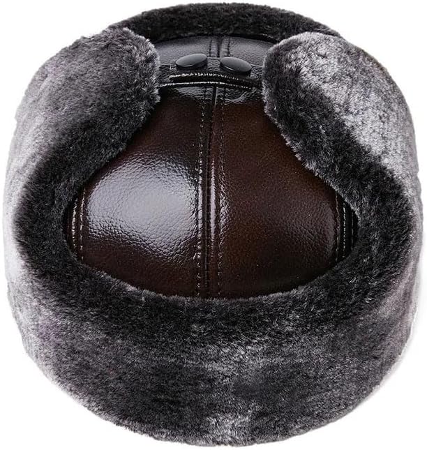 Thick Men Winter Warm Outdoor Earmuff Cotton Cap Old Man Winter Warm Fur Hat,Brown Gray-Xl57-58cm (A L55)