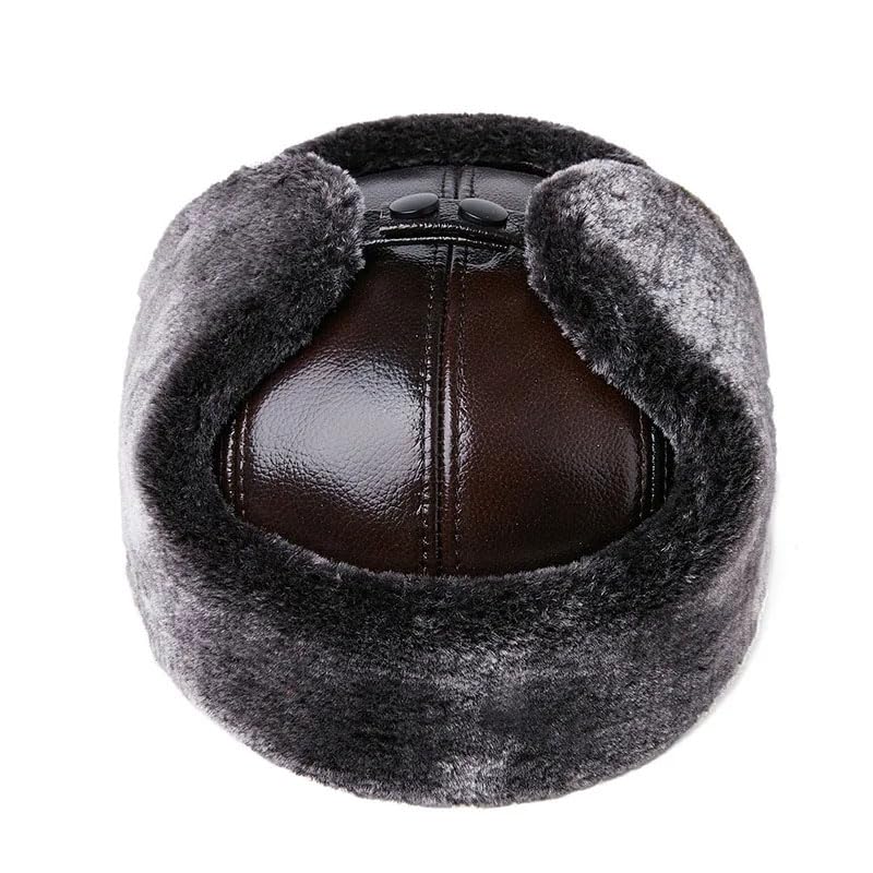 Gruba Męska Zimowa,Ciepła Czapka Nausznik Z Bawełny,Starsza,Zimowa,Futrzana Czapka,Brązowo-Szara,Rozmiar Xl 57-58 Cm(A-Xl57)