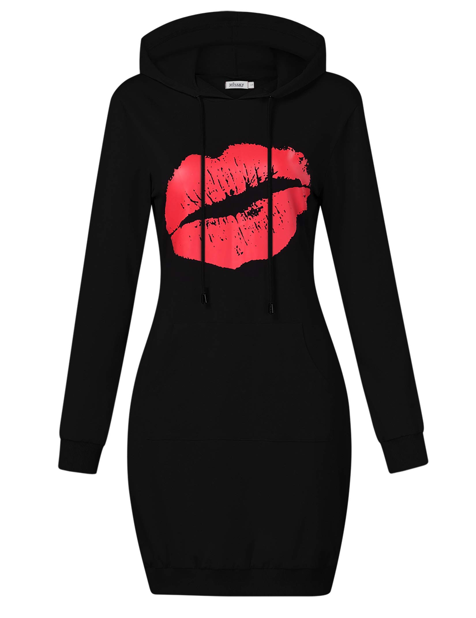 MISSKY Women's Pullover Hooded Kangaroo Pocket Sweatshirt Casual Hoodie Dress