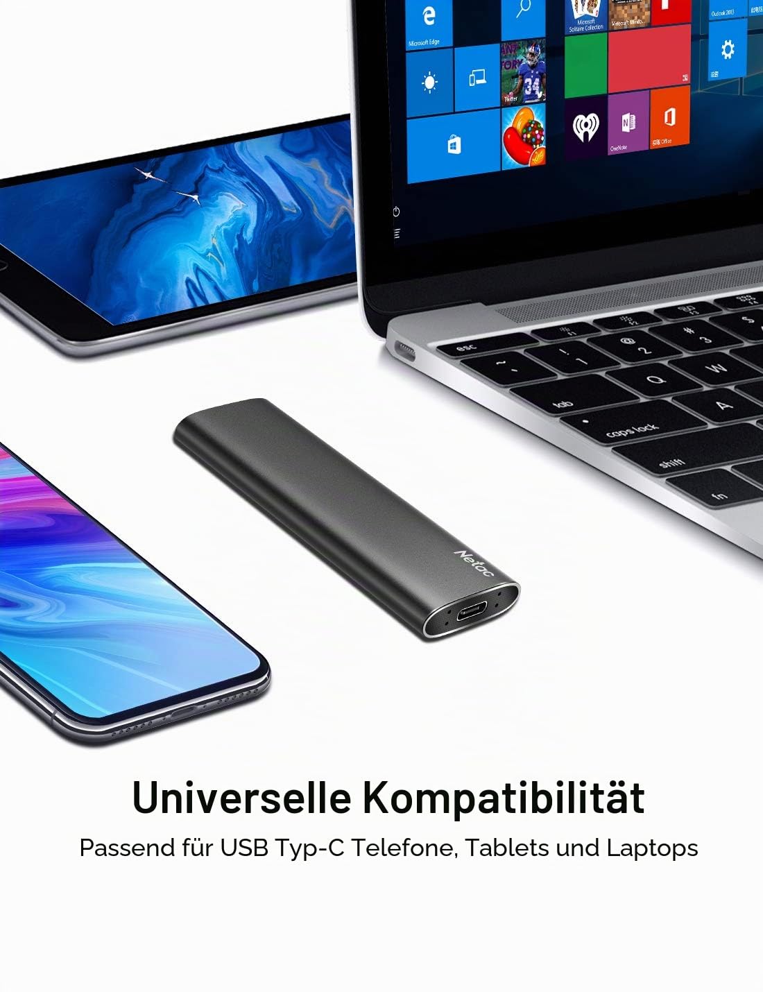 Netac USB Externe Festplatte SSD 250GB External High Speed USB c 3.2 g2 Aluminium - Portable SSD