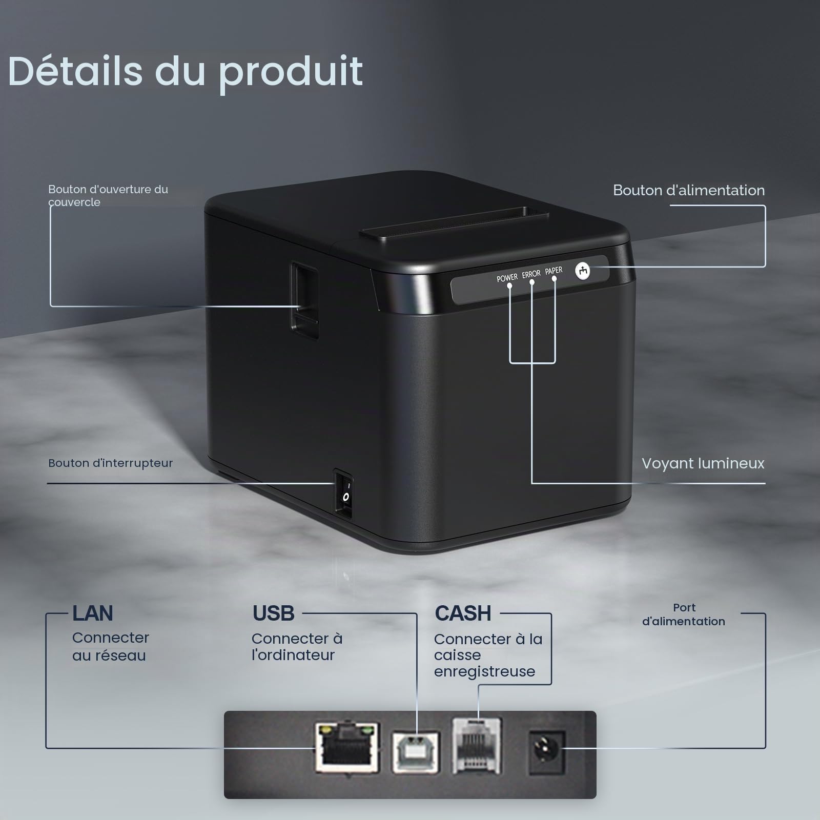 Bisofice Imprimante thermique 80 mm USB LAN ESC/POS pour restaurants supermarchés