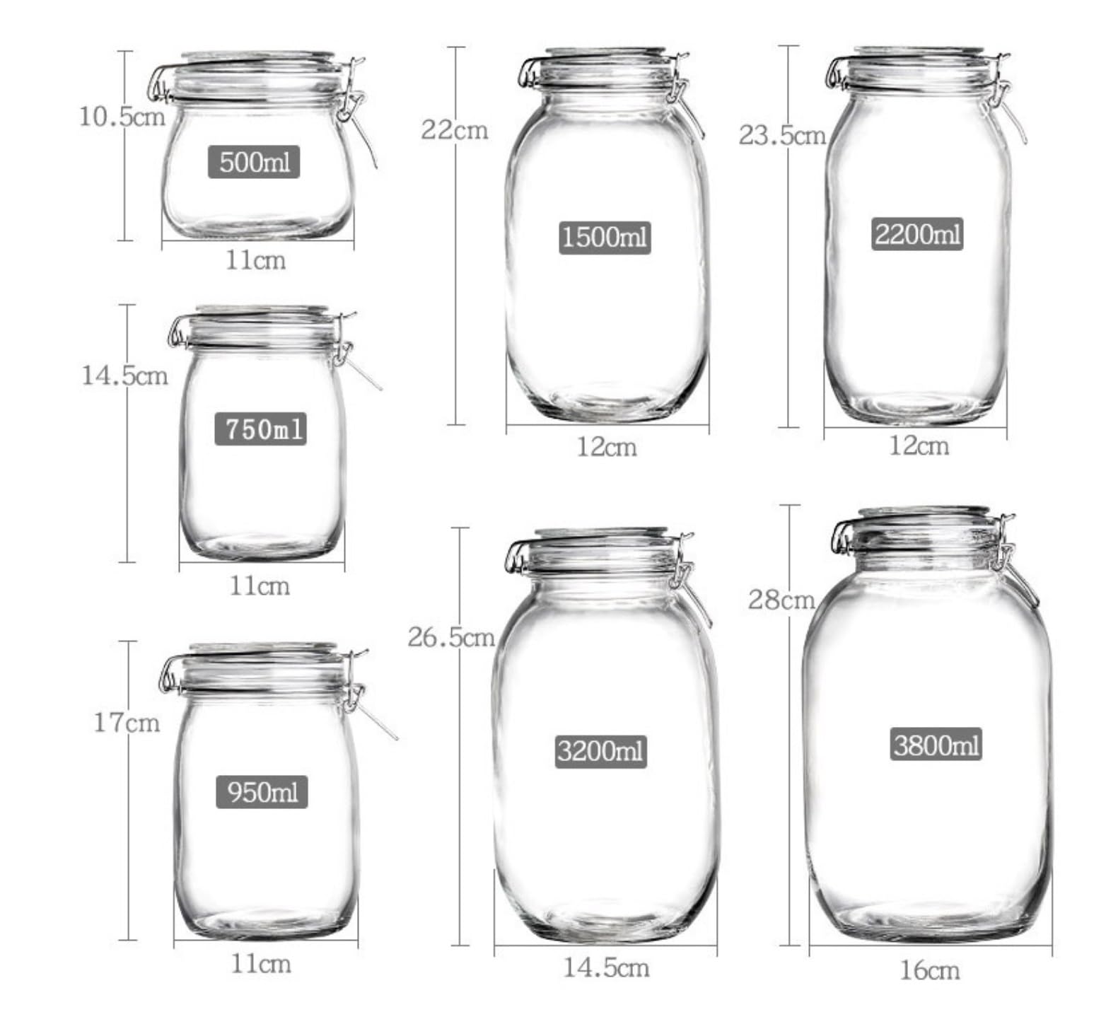 Cocina Almacenaje Juego De 2 Tarros Cristal Boca Ancha con Tapas Abatibles, Recipiente Hermético For Conservar Recipientes Herméticos(750ml)