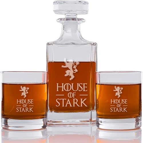 House of Stark - Juego de 3 vasos para decantador y rocas grabados