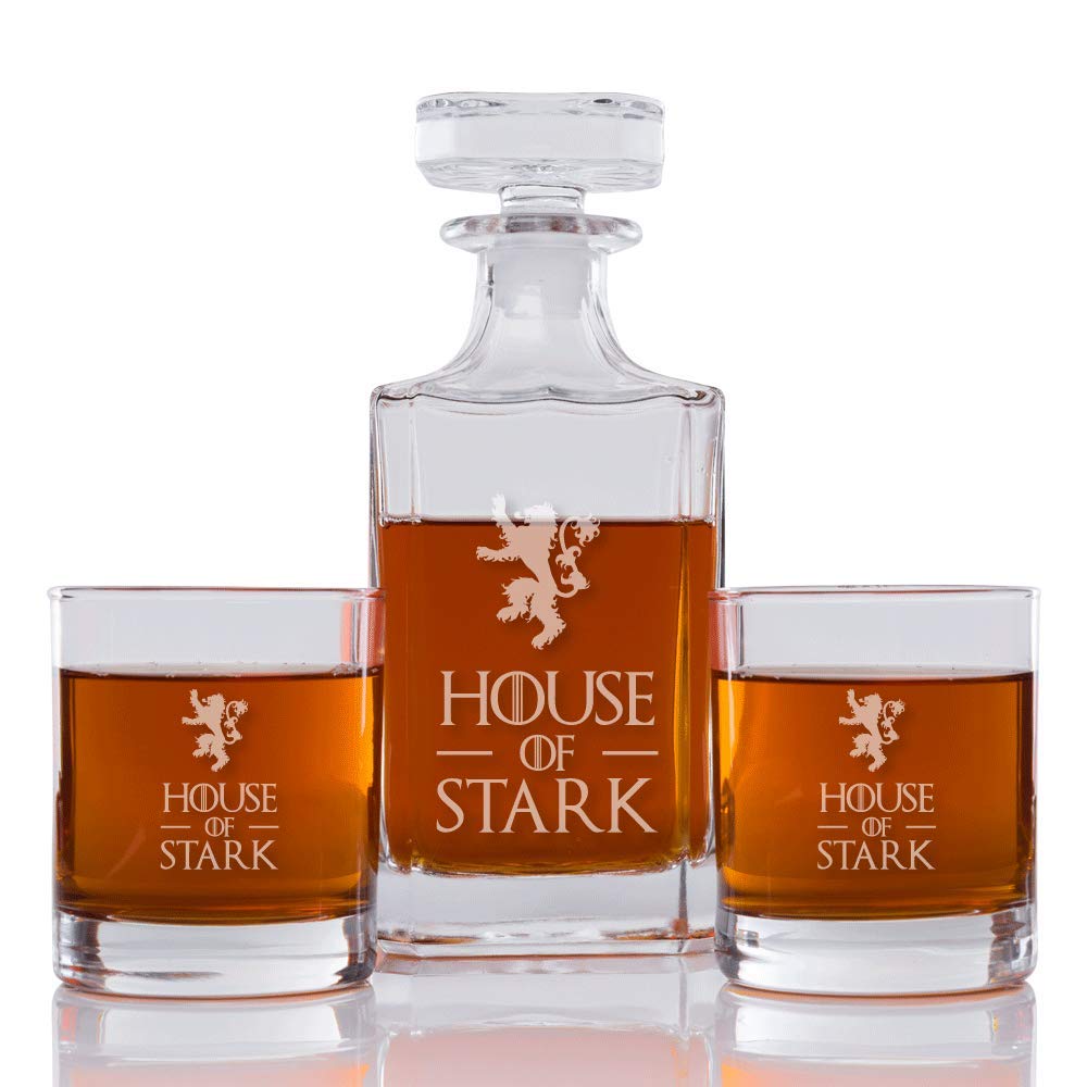 House of Stark Engraved Decanter and Rocks Glasses, Set of 3