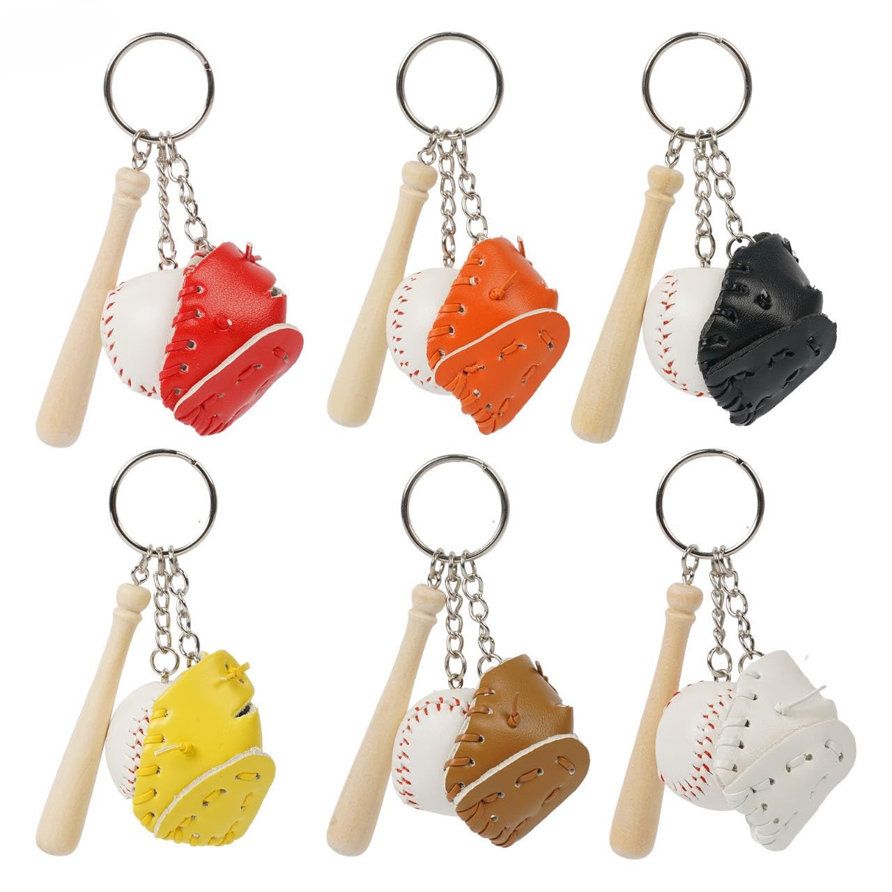 Leather Baseball Keychain,Mini Softball Bat Glove Keychains,Sport Key Ring Pendent Accessories for Boys Girls (E)