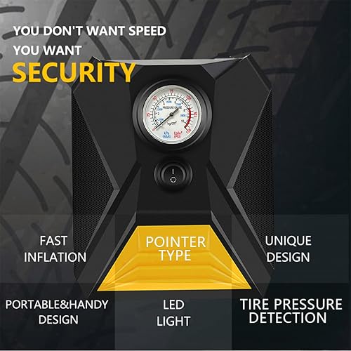 Miniatura 7 de Compresor de aire para inflador de neumáticos, bomba de aire portátil de 12 V CC con indicador de presión y luz LED de emergencia para neumáticos de