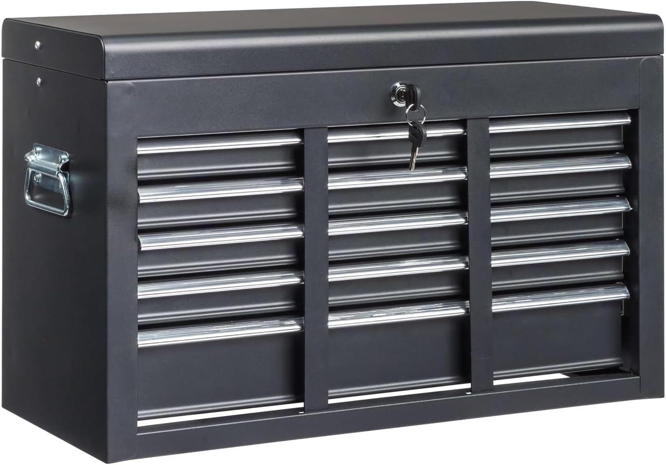 Metal Tool Box, 5-Layer Drawers & Top Storage Tray Tool Box with Lock Safety and Handle, 24" Portable Tool Chest Cabinet for Garage, Warehouse, Home, Black