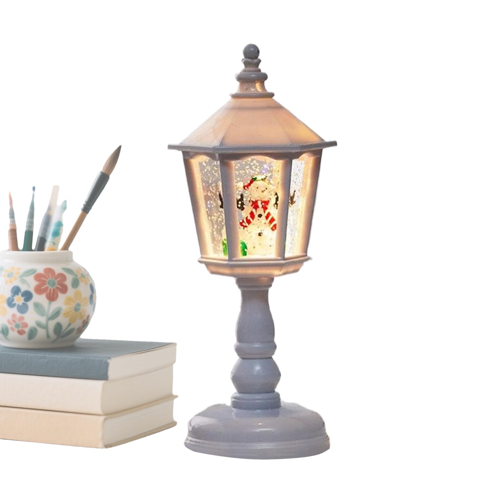 Linterna de globo de nieve de Navidad con movimiento de purpurina LED para decoración interior