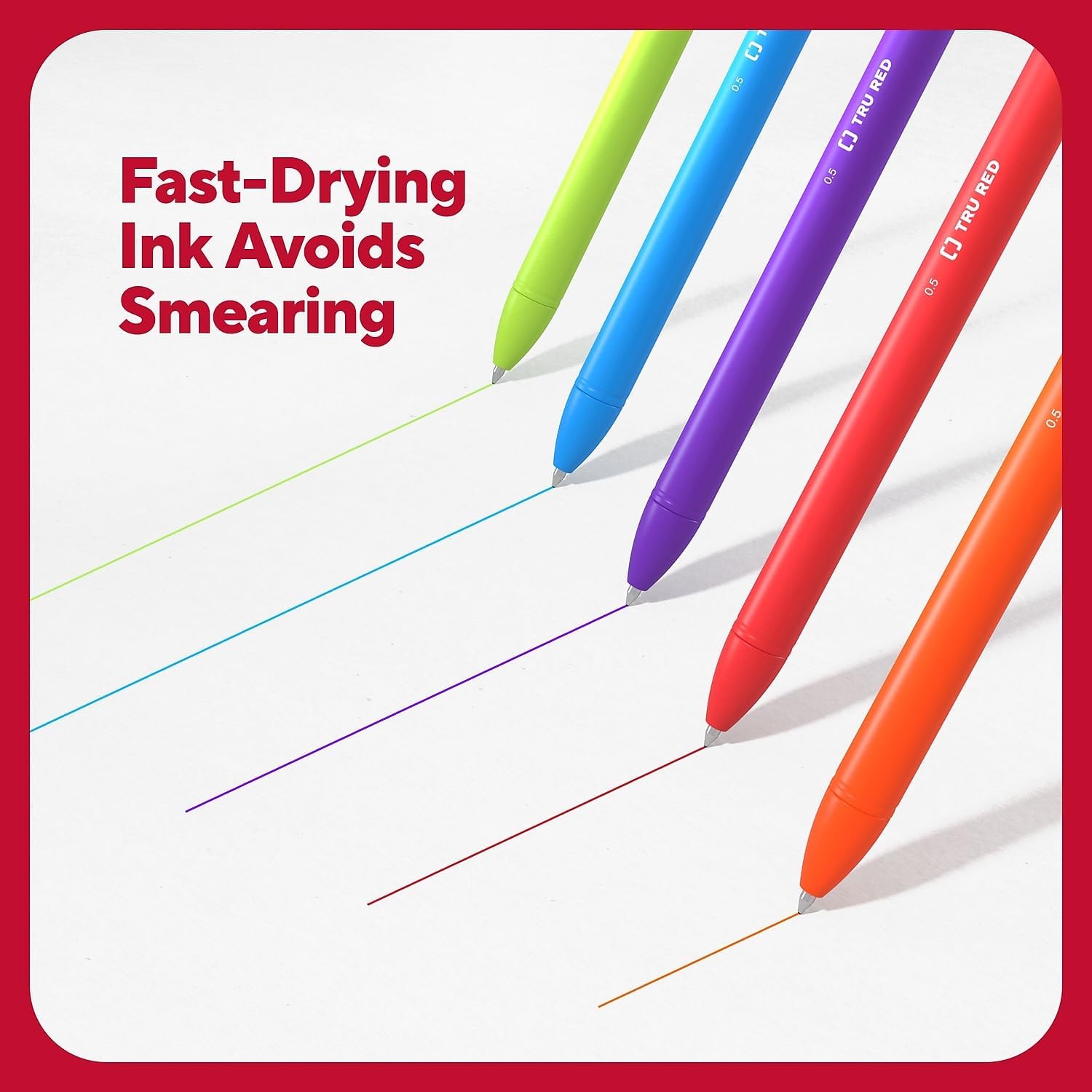 TRU RED Gel Stick Pens, Fine Point 0.5mm, Black Ink, 12 Pack – Quick‑Dry Pens for Precise, Smudge‑Free Writing