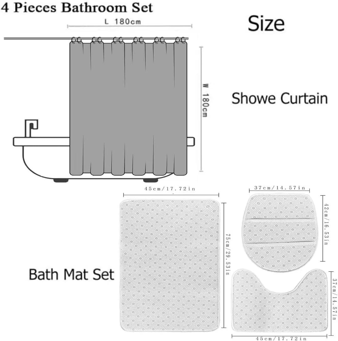 4Pcs Wolf Wild Animal Shower Curtain Set with Non-Slip Rugs, Toilet Lid Cover and Bath Mat, Psychedelic Feather Wolf Shower Curtain with 12 Hooks, Durable Waterproof Bathroom Decor Set