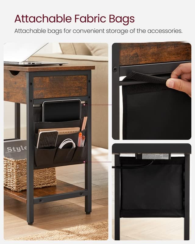 VASAGLE Side Table with USB Ports & Power Outlets, Flip Top End Table with Charging Station, Rustic Brown and Black ULET310B01V1 - Image 6