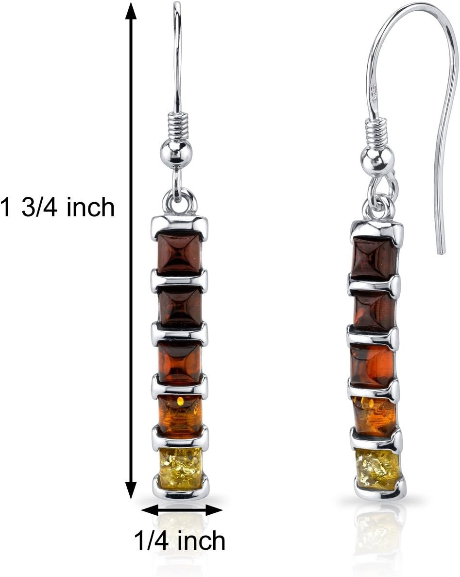 PEORA Genuine Baltic Multicolor Five Stone Amber Pendant Necklace, Earrings and Bracelet for Women in Sterling Silver, 100% Natural from Baltic Region, Real Baltic Amber Jewelry for Adults