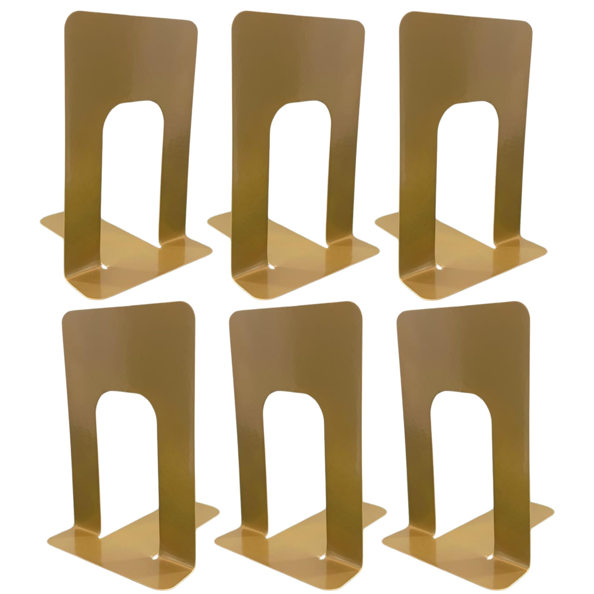 Alessk 6 Pieces Gold Bookends for Shelves, Heavy Duty Metal Bookends Supports Heavy Books, Decorative Gold Stops for Home or Office Decoration - 3