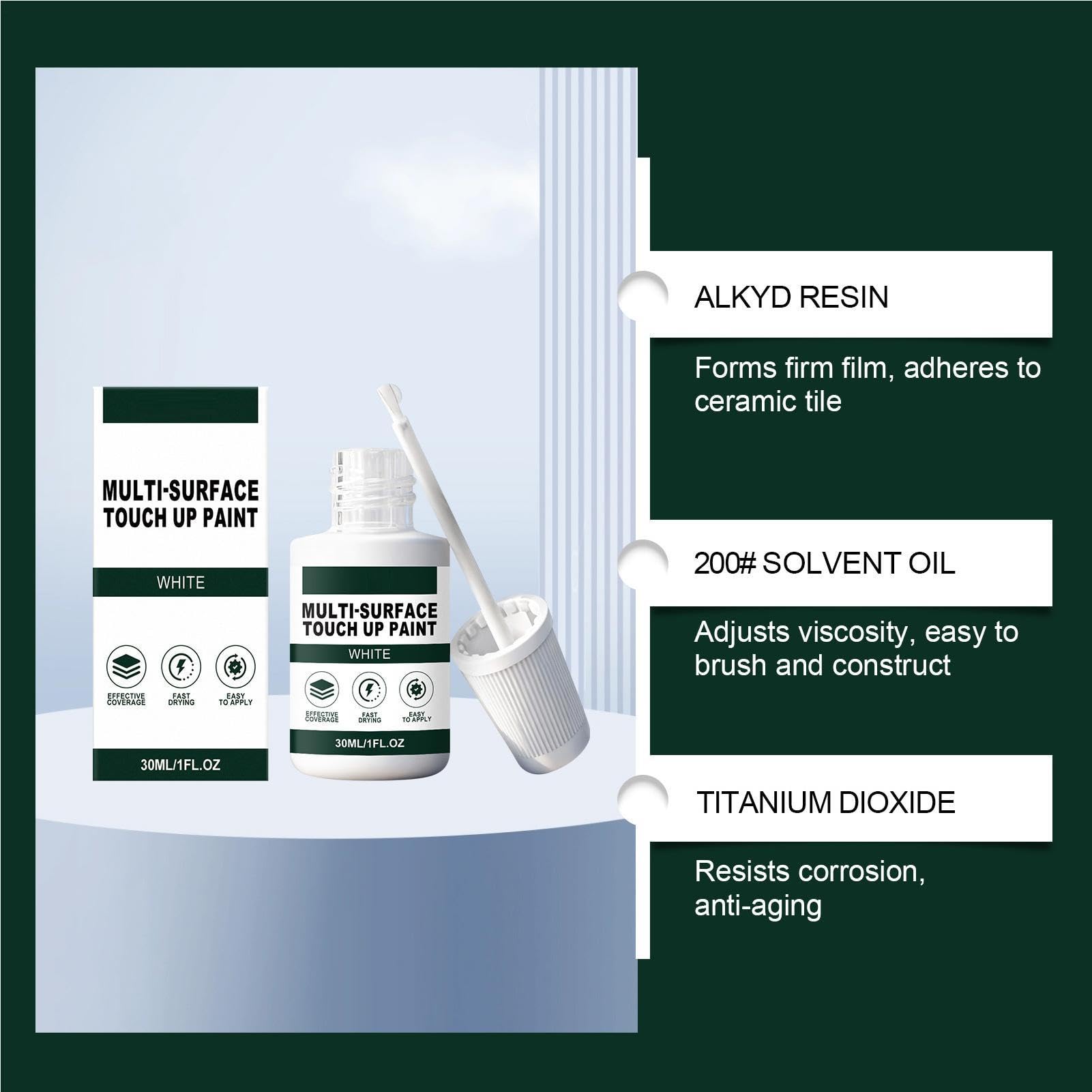 Penna per ritocchi - Lacca per mobili bianca | Vernice per riparazione | Penna da 30 ml per armadi, metallo, legno, superfici verniciate, pitture murali, correzione del bianco, resistente alle
